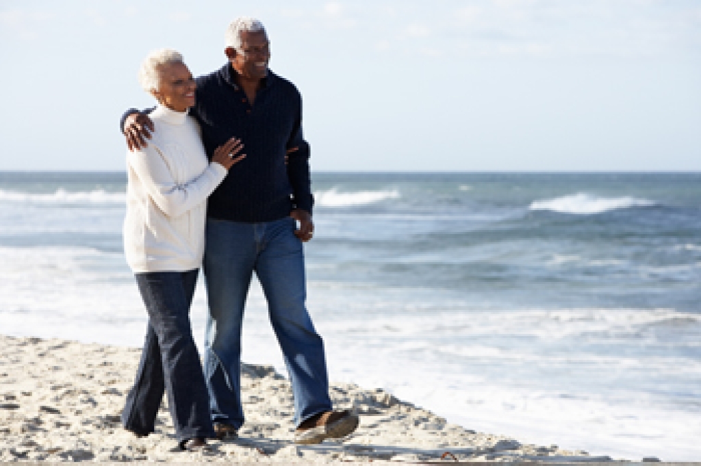 Older adult walking with a slow, careful stride